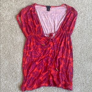 Red and Purple Leaf Print Women's Top